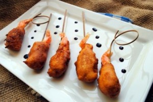Shrimp Corn Dogs with Blueberry Mustard