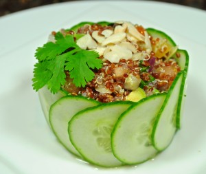 Red Quinoa Salad in Cucumber Cup