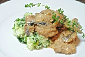 Pork Marsala with Creamy Spinach Grits