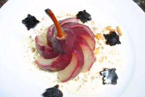 Wine Poached Pears with Almond Cream