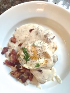 Eggs Baked in Cream Gravy with Bacon