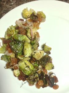 Lemon Roasted Brussels Sprouts with Sesame Seeds and Raisins