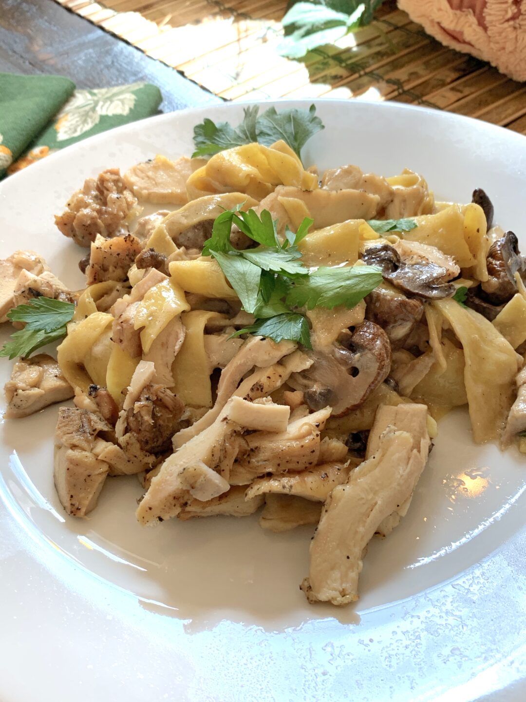 Smoked Mushrooms And Chicken With Pappardelle Pasta Rosemary And The Goat