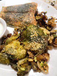 Smashed Brussel Sprouts with Pistachios
