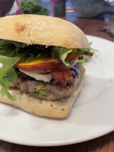 Pork Burger with Blue Cheese and Grilled Peaches
