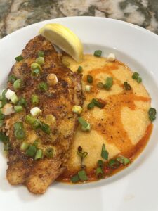 Blackened Red Fish and Cheese Grits